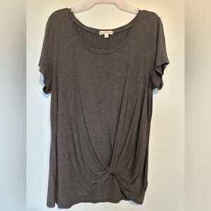 Gray Relaxed Tie Front Short Sleeve Tee